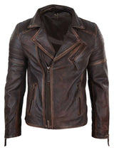 Real Leather Mens Slim Fit Jacket - Brown-Red