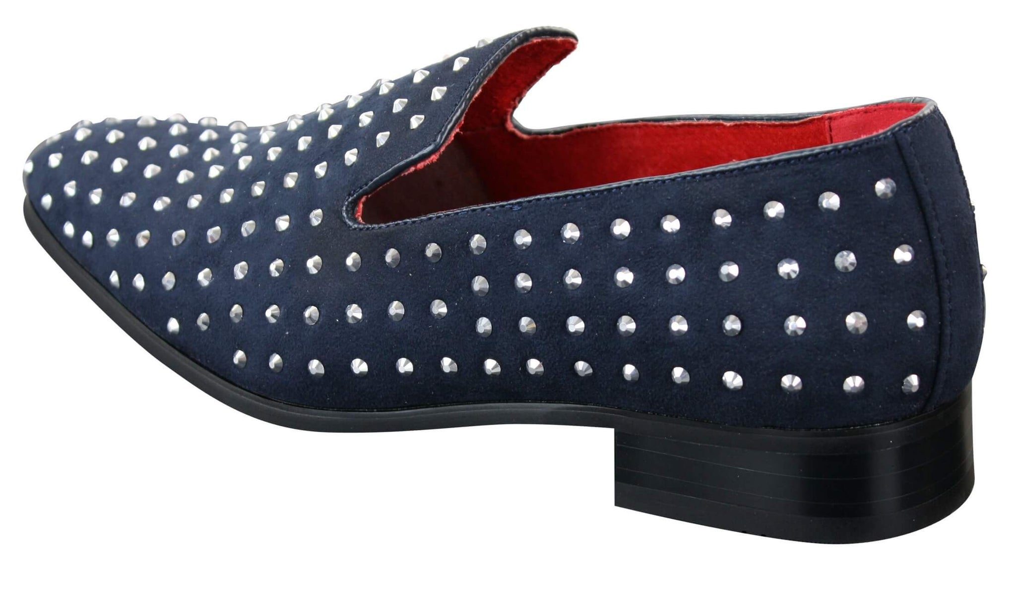 Mens Suede Slip On Loafers Shoes Stud Spikes Silver Smart Casual Shiny Party