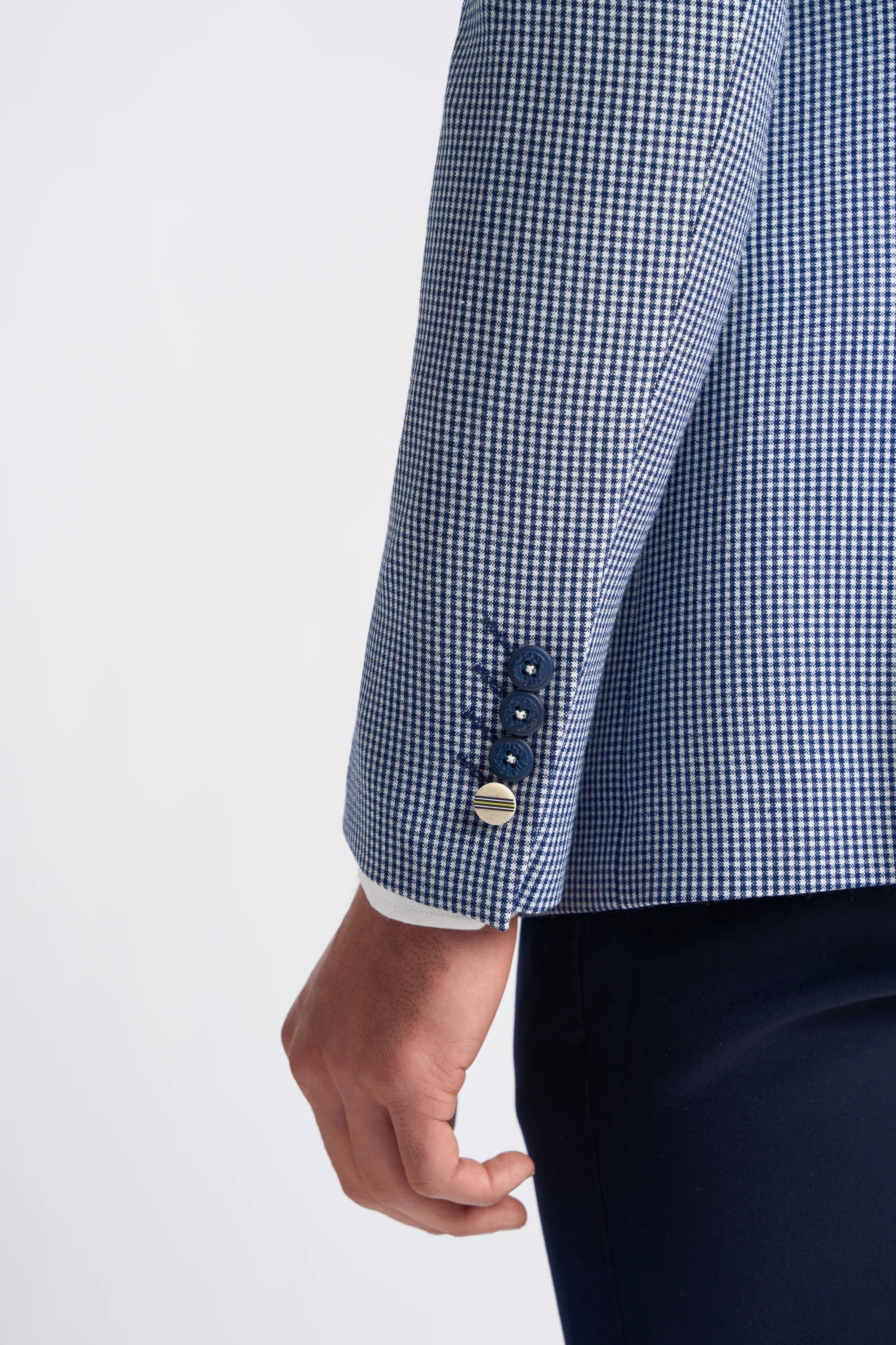 Baresi Herrenanzug, 3-teilig, kontrastierend, grau und marineblau, klassischer Sommer-Karoanzug