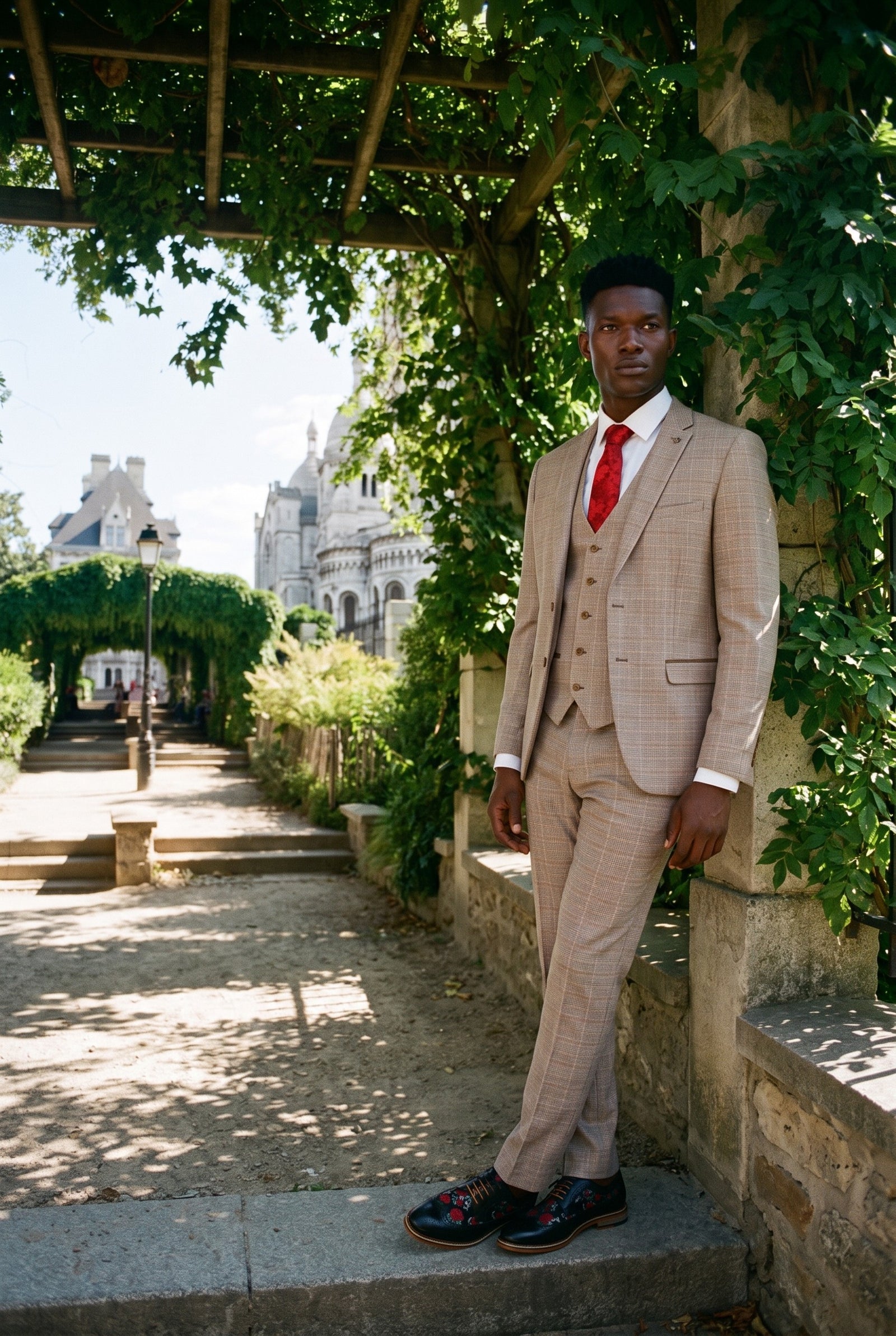 Look #215 styled with Paul Andrew Holland – Herrenanzug, kariert, Tweed, Beige/Braun, 3-teilig, für Hochzeit, Abschlussball, Vintage, Retro, Klassisch