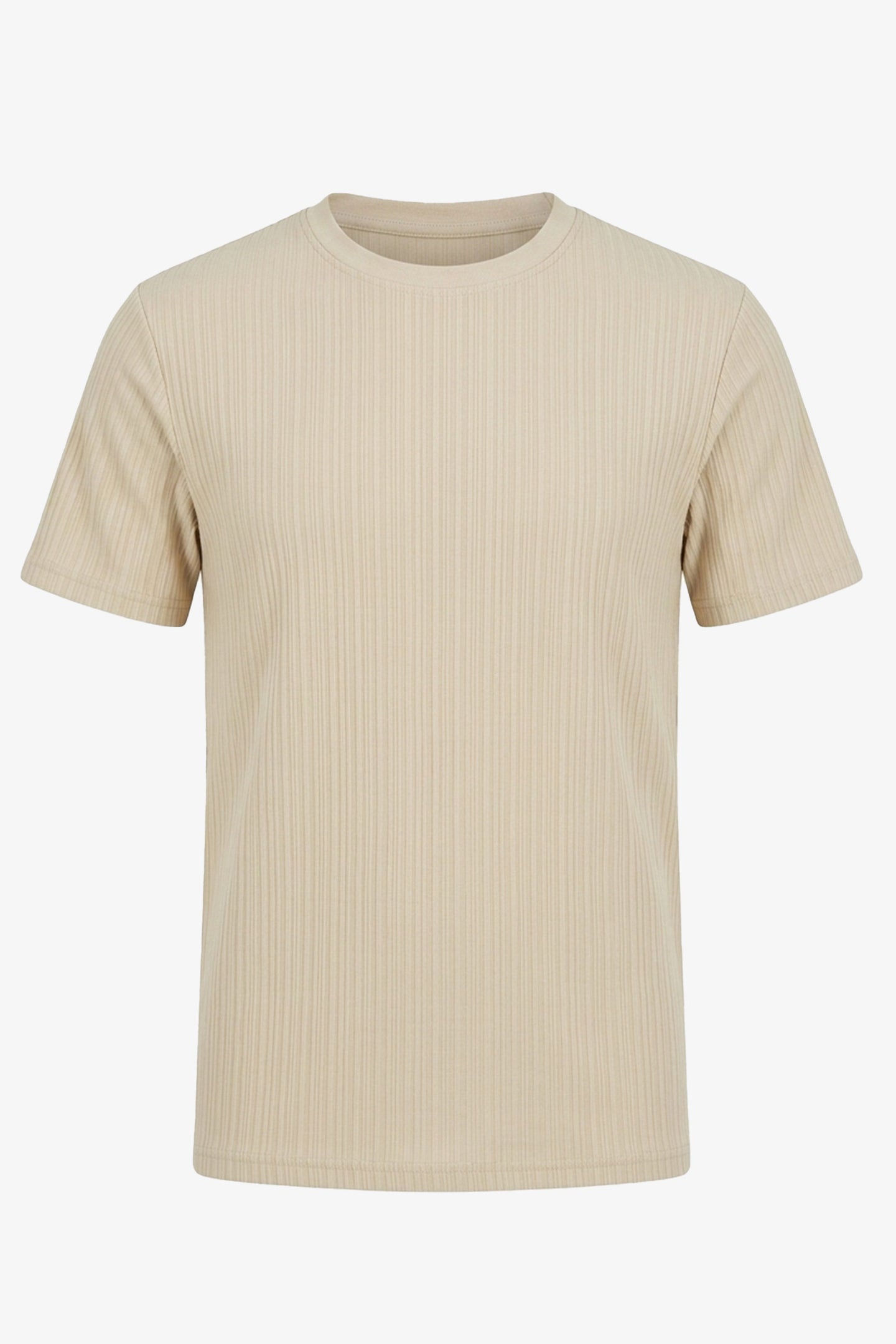 Beiges, geripptes klassisches T-Shirt für Herren
