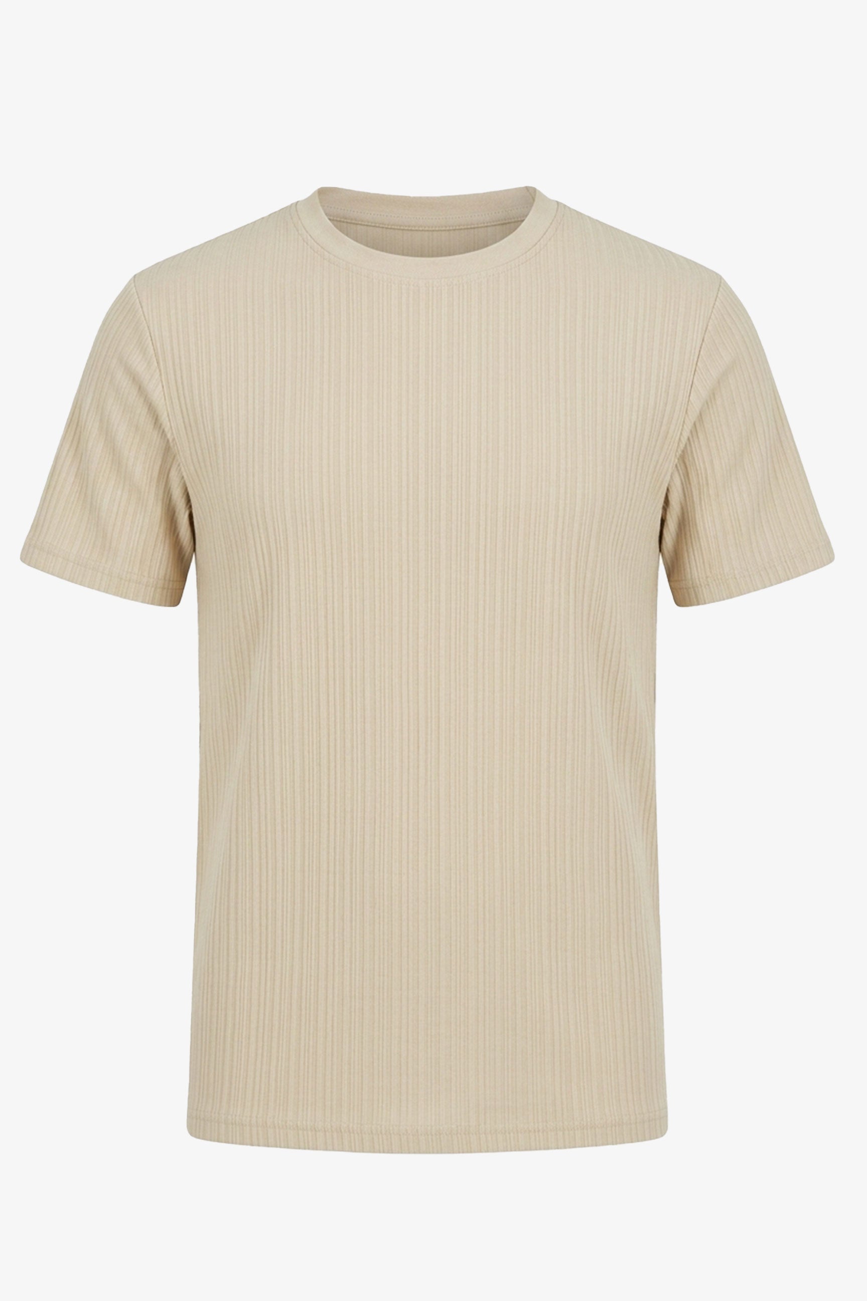 Beiges, geripptes klassisches T-Shirt für Herren