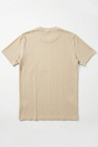 Beiges, geripptes klassisches T-Shirt für Herren