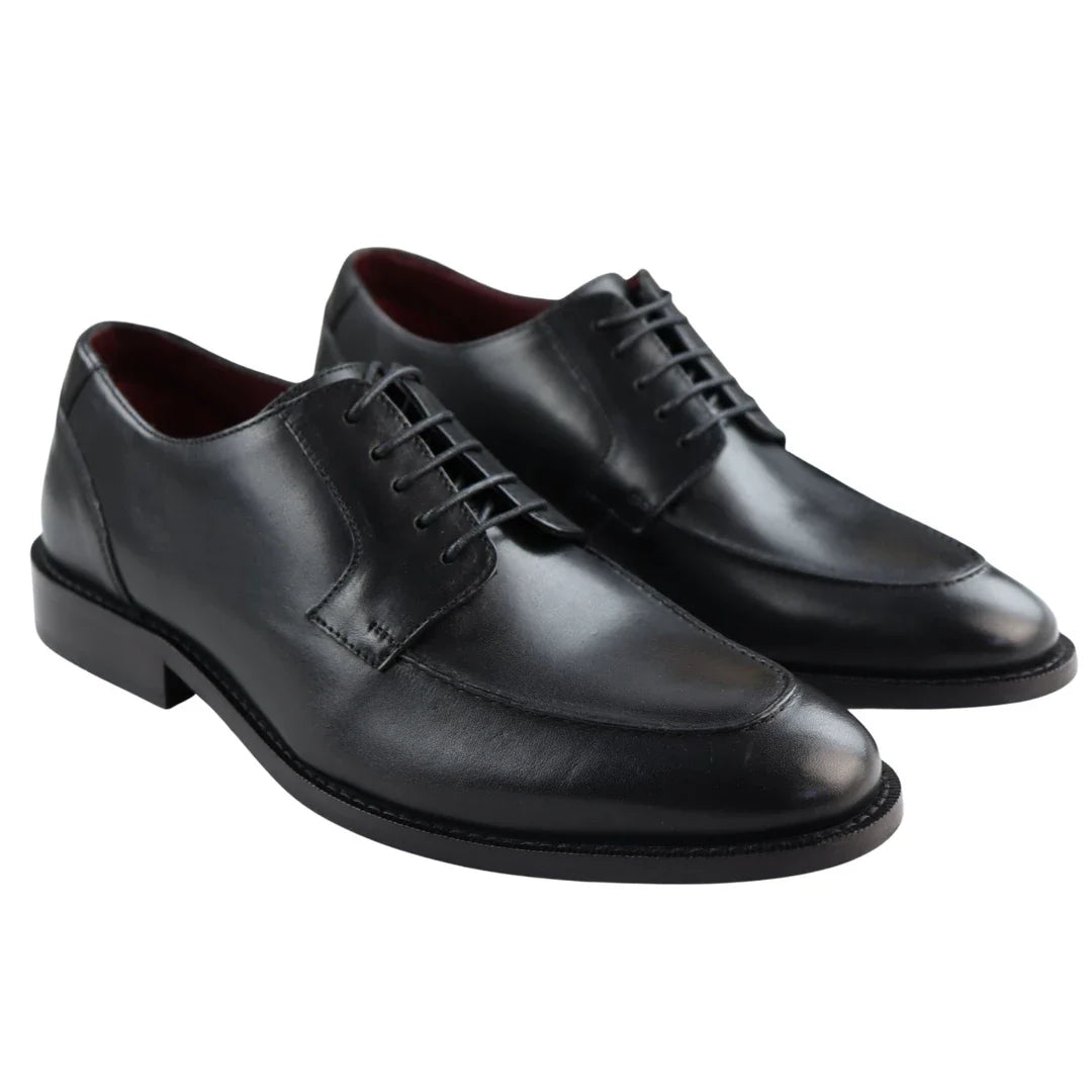 Mens Real Full Leather Black Welted Derby Shoes Smart Casual Black Wine Classic Vintage