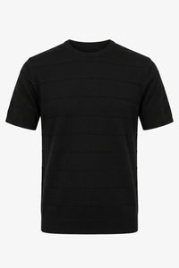 Schwarzes, strukturiertes Strick-T-Shirt für Herren