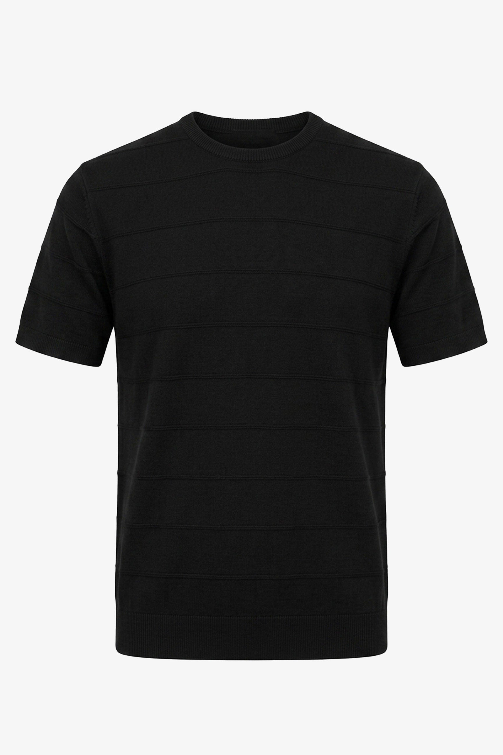 Schwarzes, strukturiertes Strick-T-Shirt für Herren