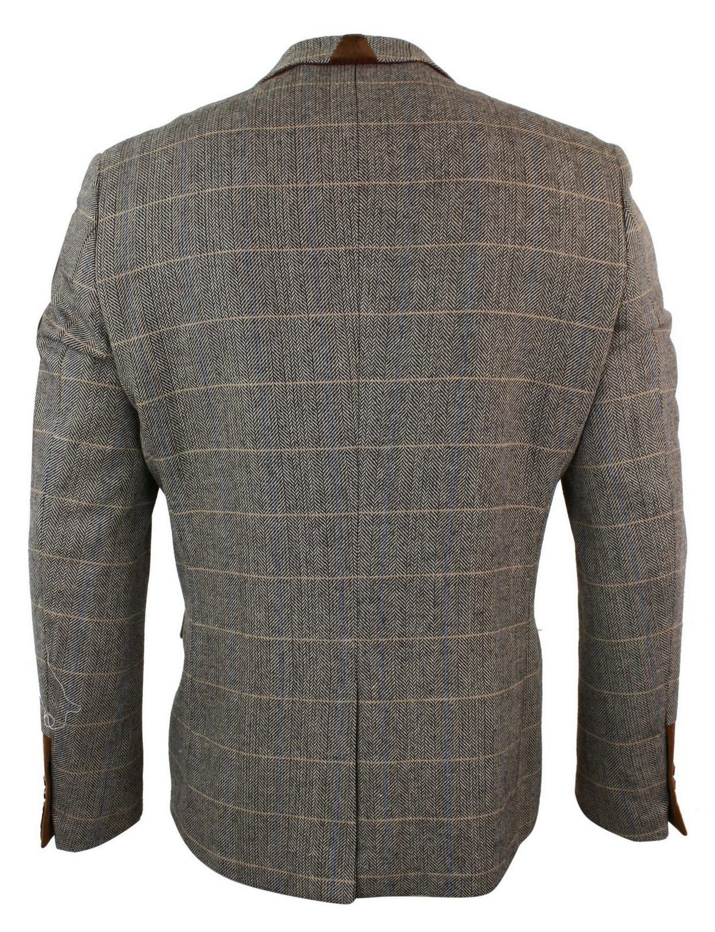 Mens Herringbone Tweed Marc Darcy Tan Brown Slim Fit 2 Button Blazer Check Jacket