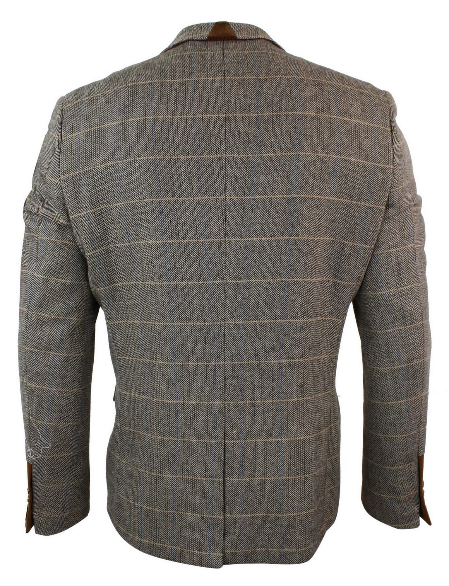 Mens Herringbone Tweed Marc Darcy Tan Brown Slim Fit 2 Button Blazer Check Jacket