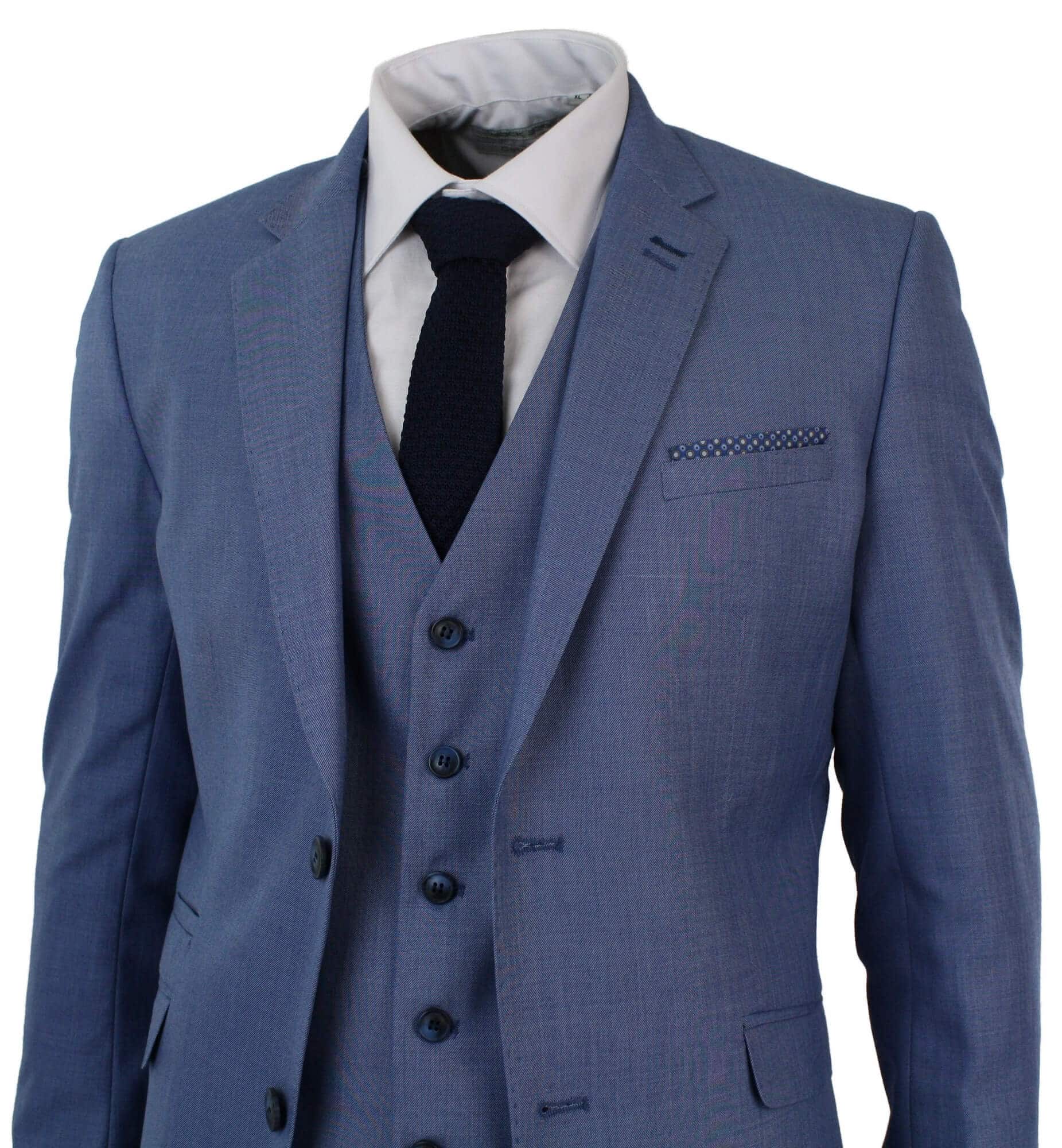 Mens Light Blue 3 Piece Suit, Tailored Fit