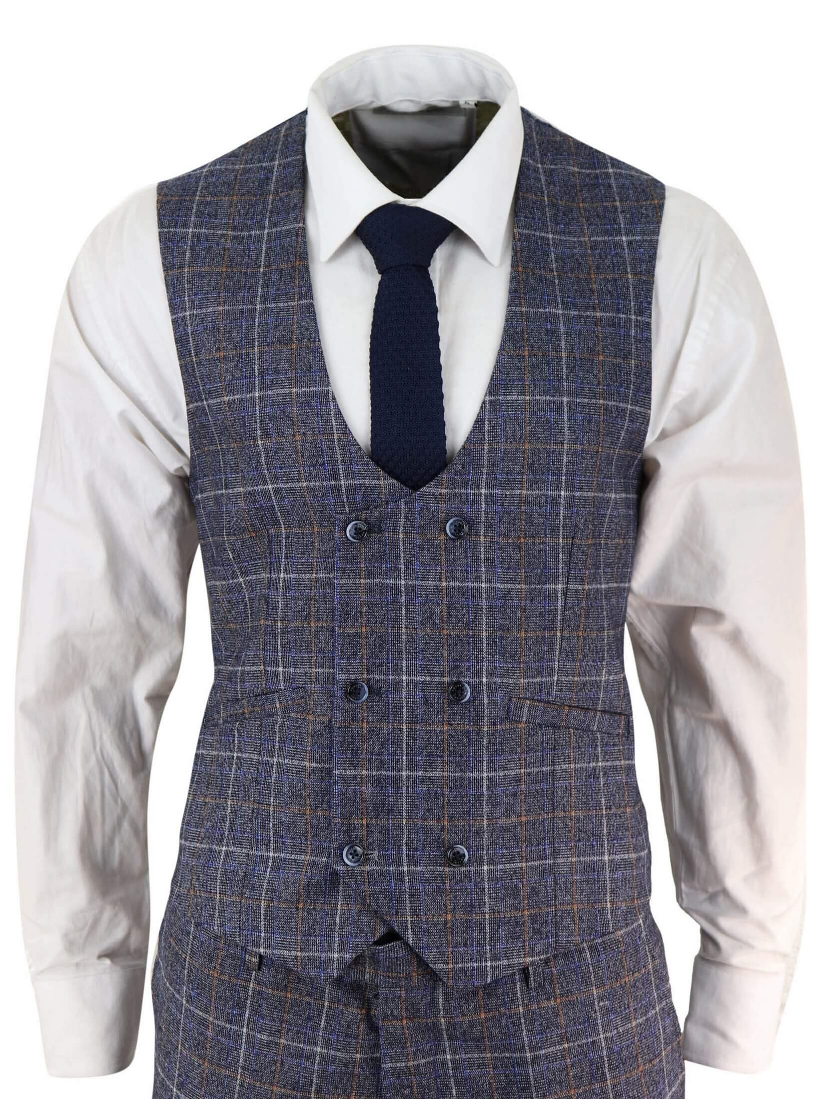 Mens Blue Tweed Check 3 Piece Suit