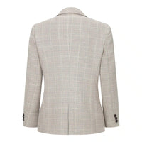 Boys Check Tweed Beige Brown 3 Piece Suit Wedding Vintage Retro Classic