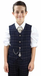 Boys Navy-Blue Check 3 Piece Suit - Peaky Blinders Suit Shelby