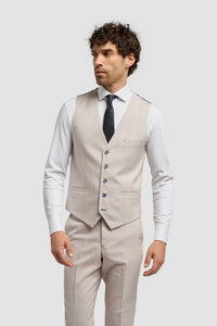 Caridi - Herren Tweed Beige Hochzeitsweste