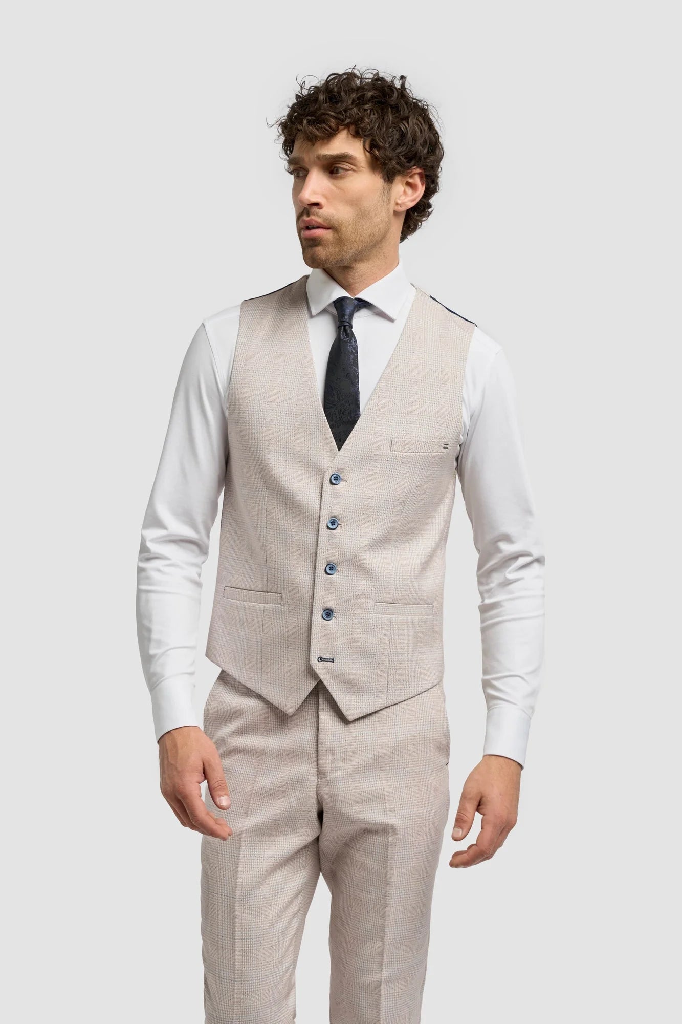 Caridi - Herren Tweed Beige Hochzeitsweste