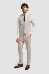 Caridi - Herren Tweed Beige Hochzeitsweste