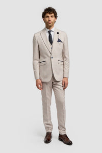 Caridi - Herren Tweed Beige Hochzeitsblazer