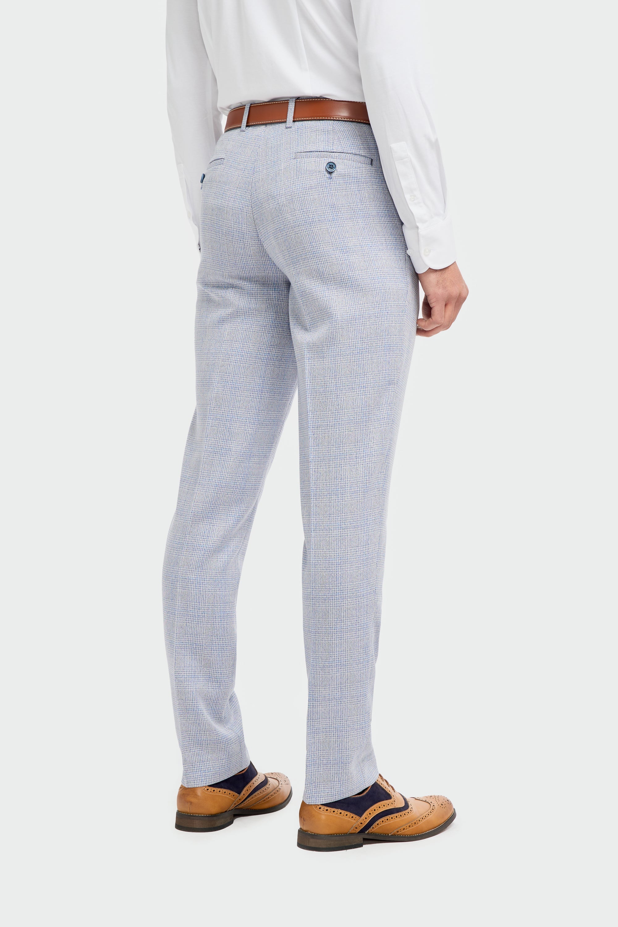 Herrenanzug 3-teilig kariert Tweed Hellblau Tailored Fit Hochzeit Peaky Classic