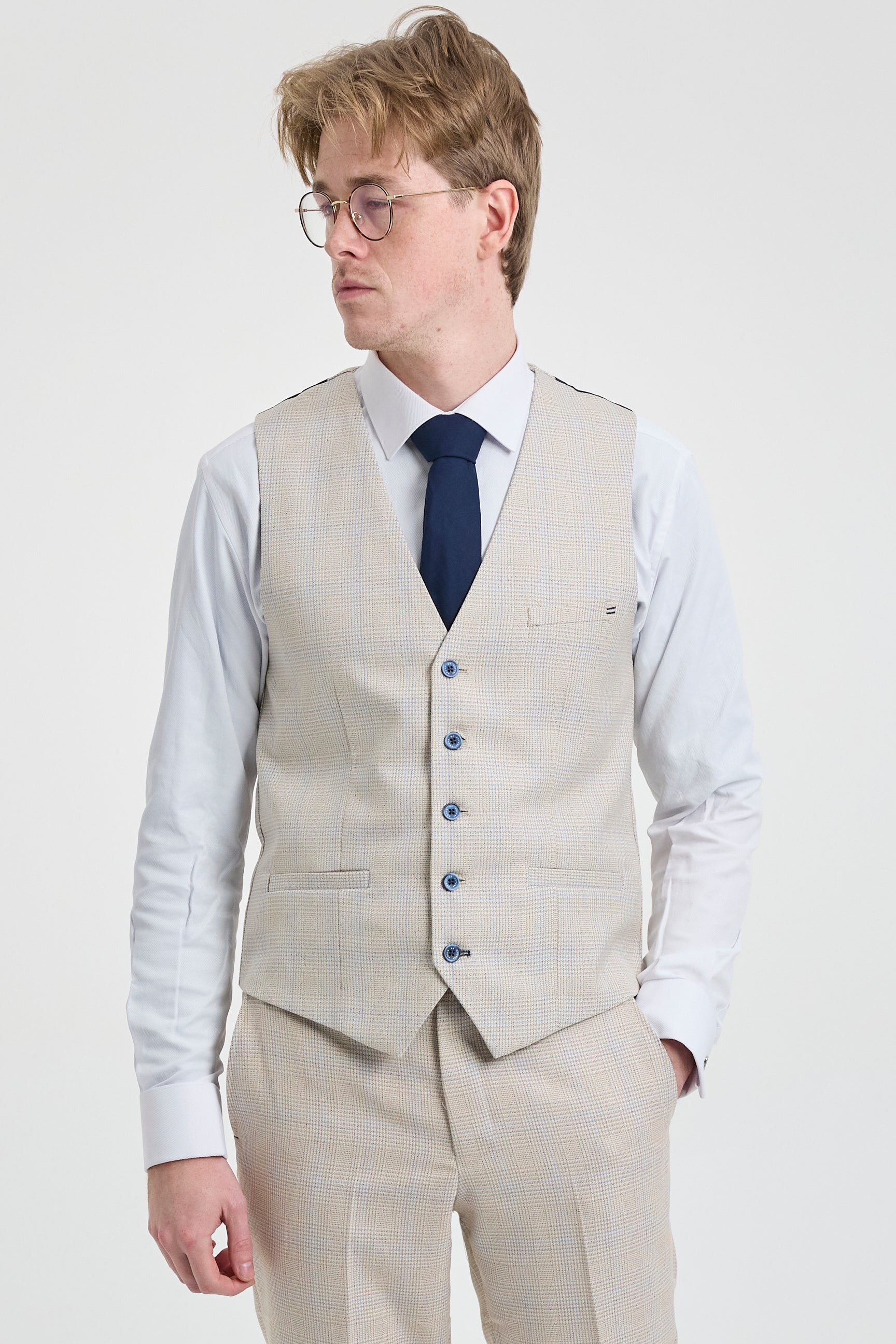 Cremefarbener 3-teiliger Hochzeitsanzug für Herren - Cavani Caridi