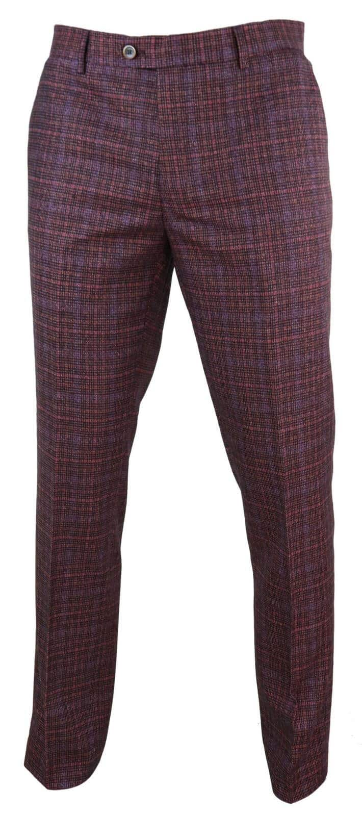Mens Wine / Maroon Checked Vintage Trousers - Cavani Carly