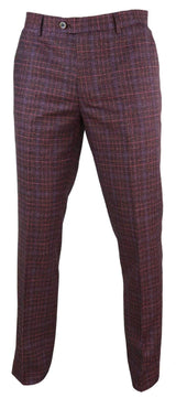 Mens Wine / Maroon Checked Vintage Trousers - Cavani Carly