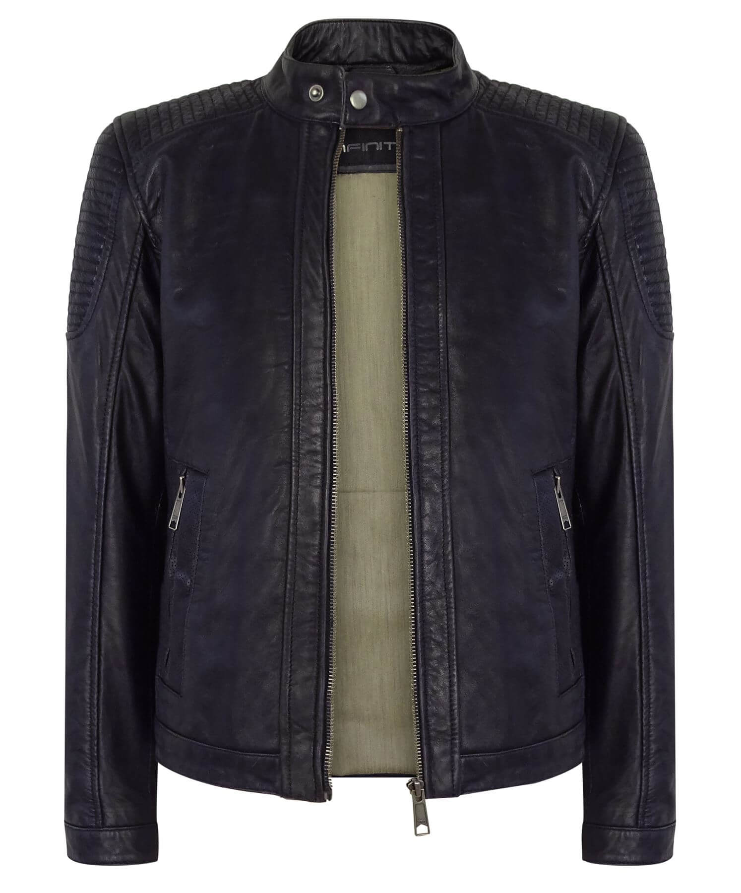 Real Leather Navy-Blue Biker Jacket for Men