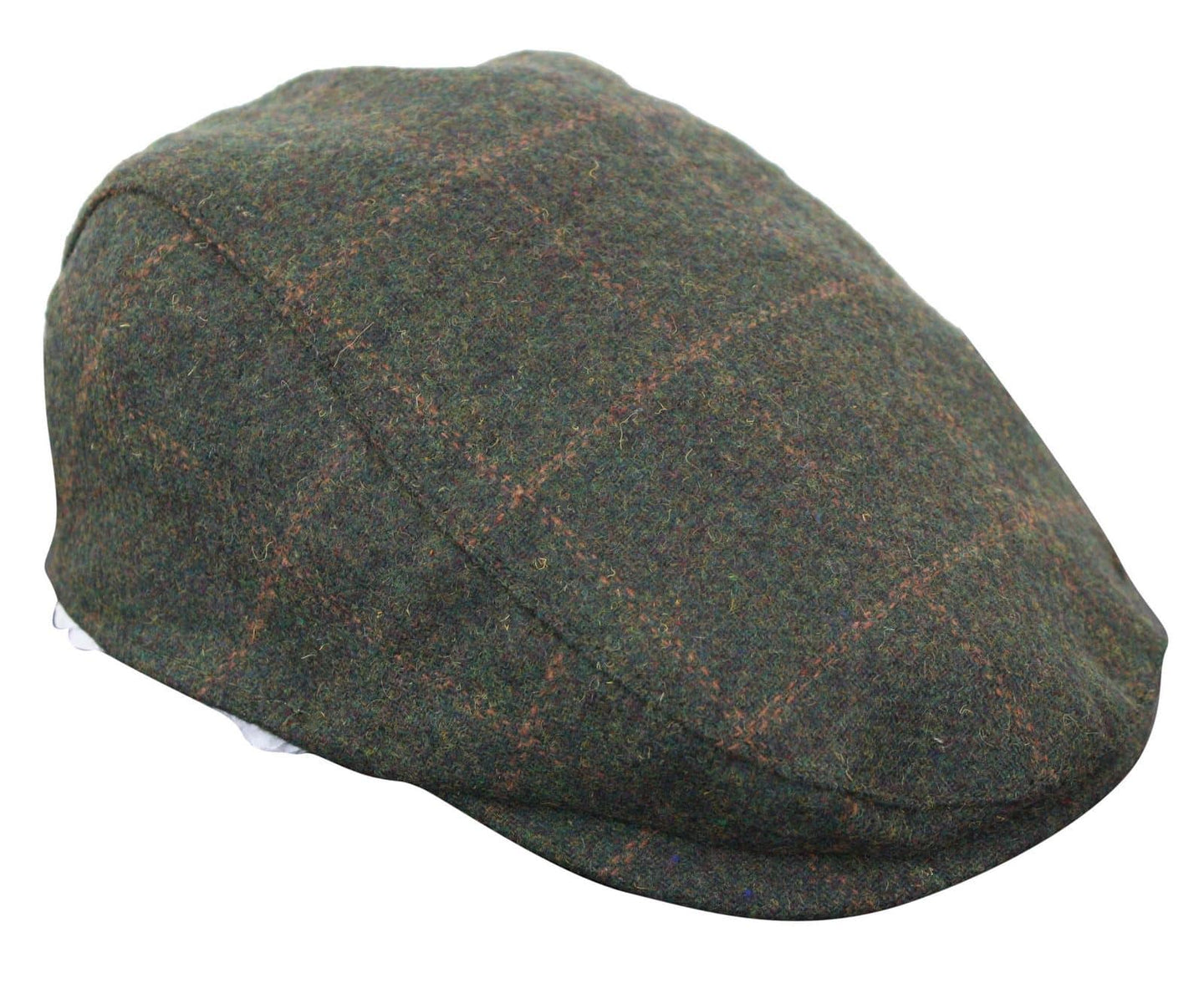 Cavani Kempson Flat Cap - Mens Tweed Wool Check Grandad Hat Vintage - Olive Green/Navy Blue