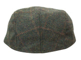 Cavani Kempson Flat Cap - Mens Tweed Wool Check Grandad Hat Vintage - Olive Green/Navy Blue