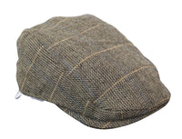 Cavani Albert Mens Tweed Flat Cap - Herringbone Tweed Wool Grandad Flat Hats Vintage - Tan Brown/Charcoal Grey