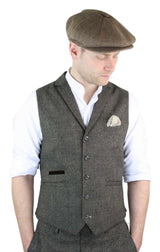 Cavani Martez - Men's Herringbone Tweed Waitcoat-Tan