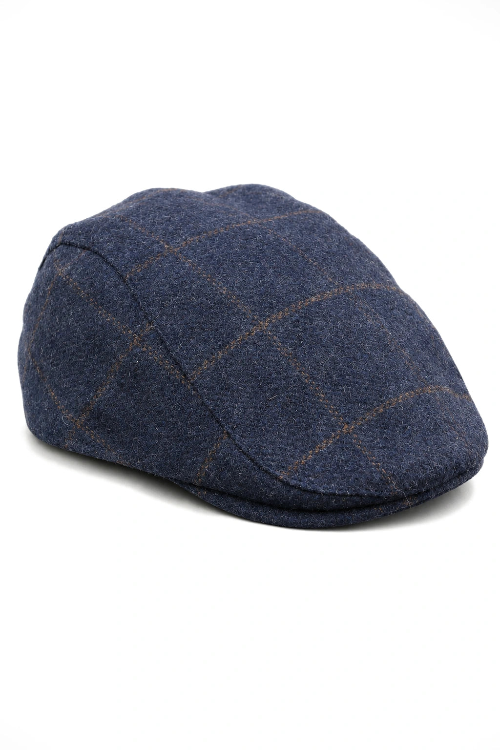 Cavani Kempson Schiebermütze – Herren Tweed Wolle Karo Grandad Hut Vintage – Olivgrün/Marineblau