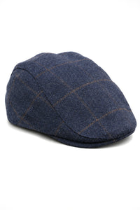 Cavani Kempson Schiebermütze – Herren Tweed Wolle Karo Grandad Hut Vintage – Olivgrün/Marineblau
