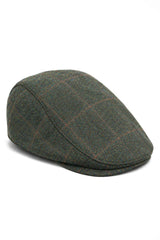 Cavani Kempson Schiebermütze – Herren Tweed Wolle Karo Grandad Hut Vintage – Olivgrün/Marineblau