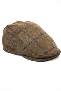 Cavani Kempson Schiebermütze – Herren Tweed Wolle Karo Grandad Hut Vintage – Olivgrün/Marineblau