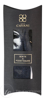 Cavani Martez Bow Tie - Mens Herringbone Tweed Check Bow Tie Hanky Retro Vintage Classic Peaky Blinders