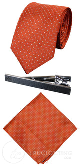 Cavani Satin Tie - Mens Matching Satin Silk Tie Hanky Hankerchief & Tie Clip Polka Dot Wedding Prom Office