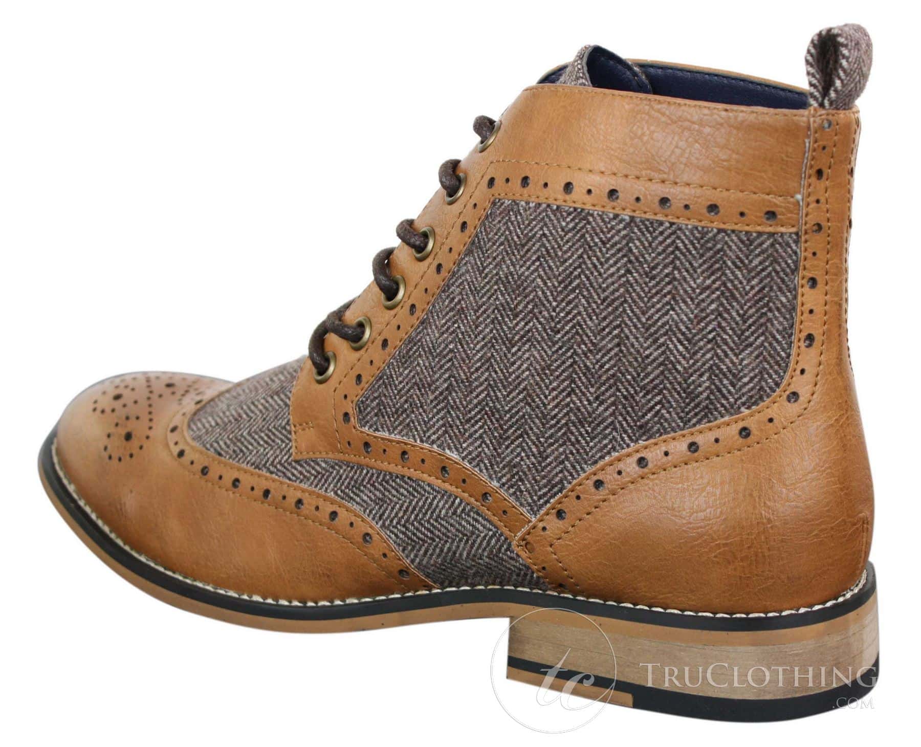 Cavani Sherlock - Mens Leather & Tweed Herringbone Ankle Boots