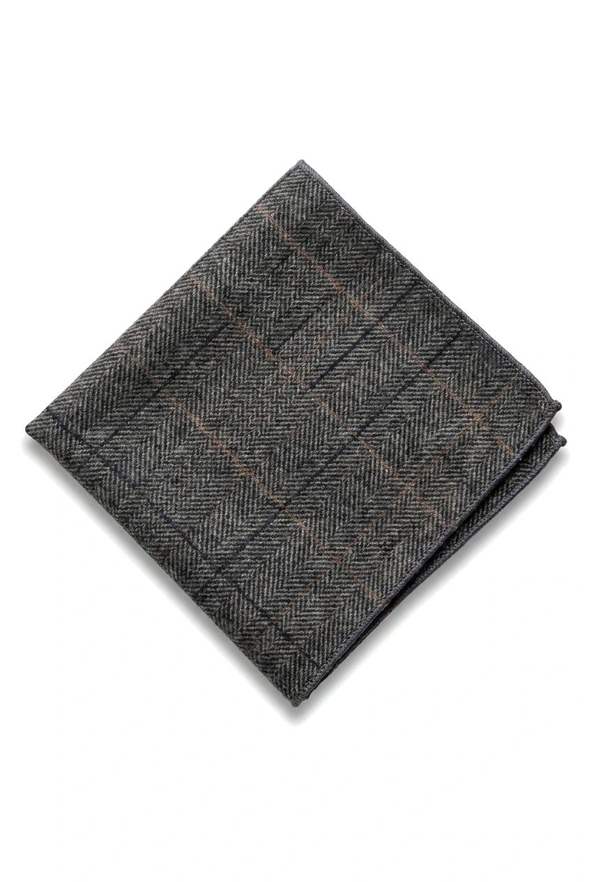 Anthrazitgraue karierte Tweed-Krawatte mit Einstecktuch und Krawattenklammer - Anthrazitgrau