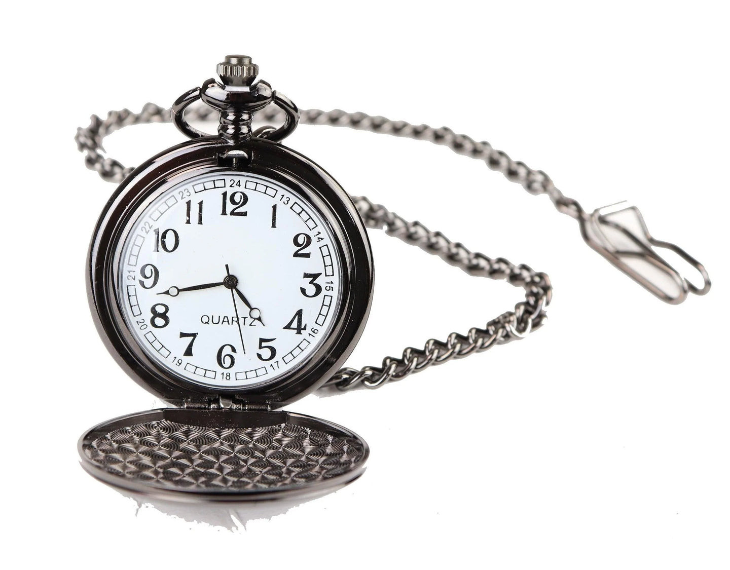 Classic 1920's Style Pocket Black Watch with Chain