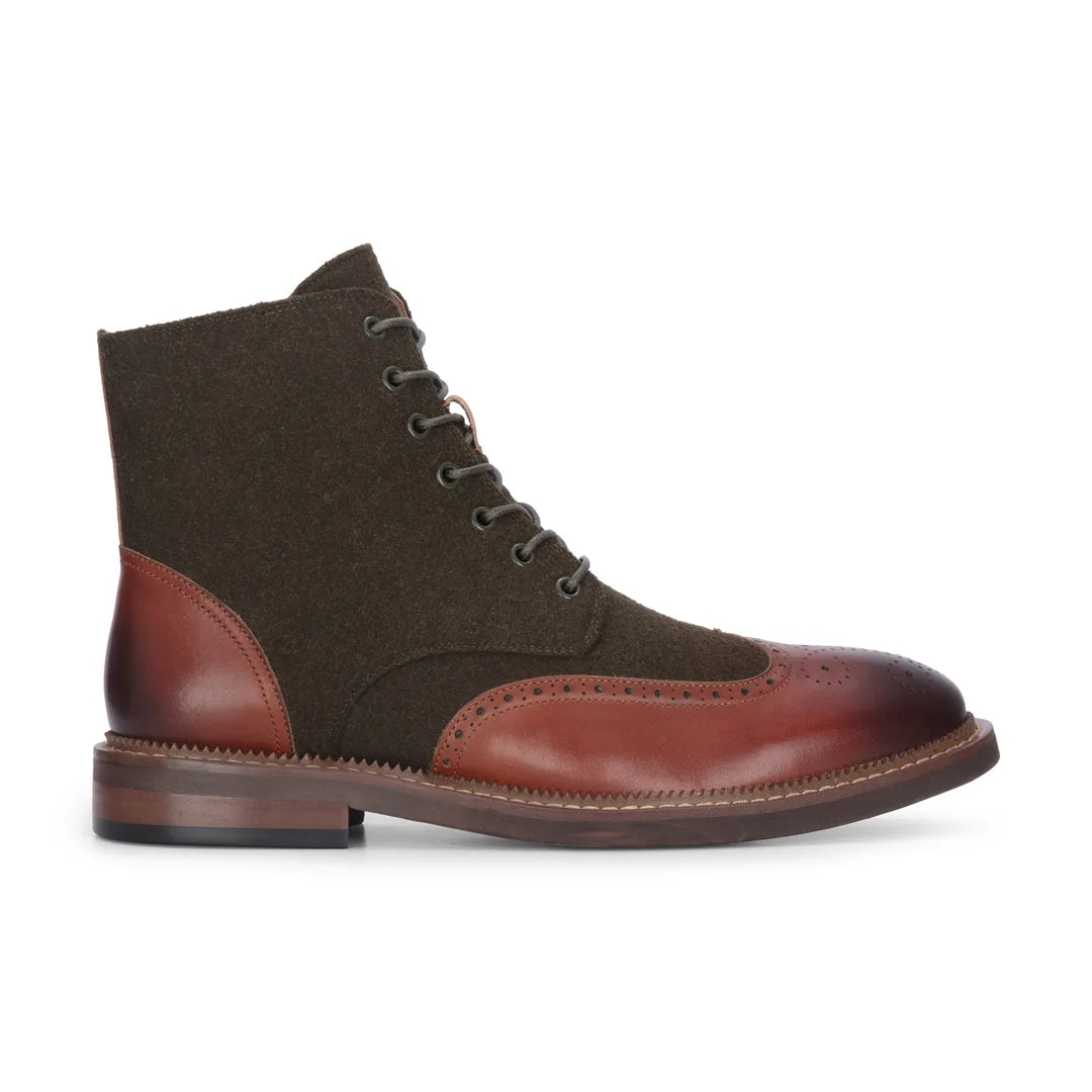 Clifford – Khakibraune Brogue-Stiefeletten für Herren aus Leder