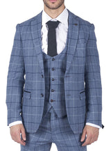 Mens Marc Darcy Light Blue Navy Check Blazer Smart Casual Tweed Slim Fit Clinton