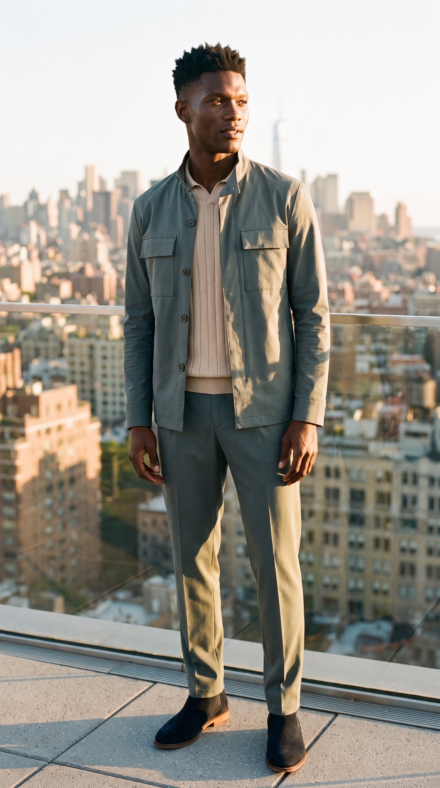 Look #404 styled with Beiges geripptes Herren-Poloshirt