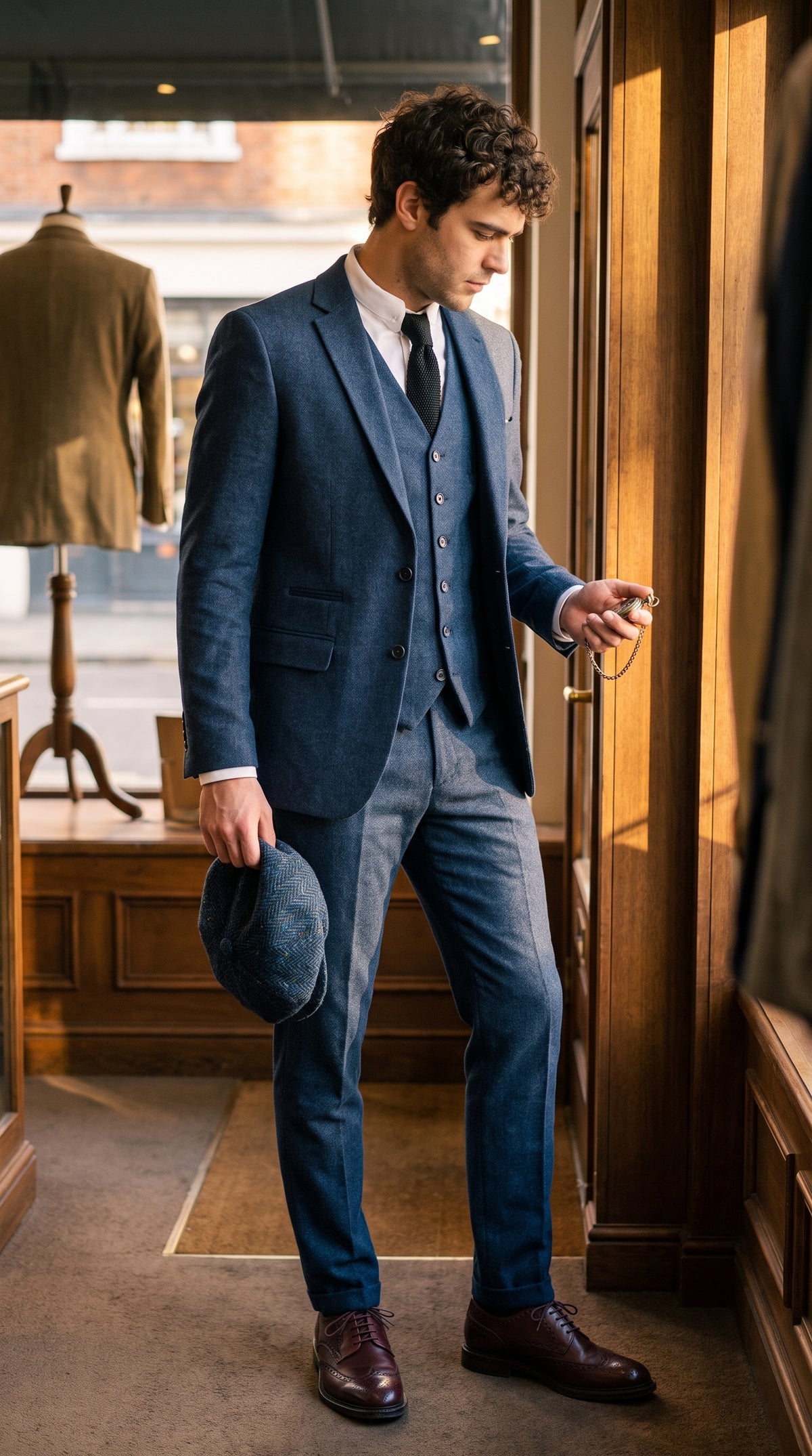 Look #828 styled with Marineblauer Wollanzug von Peaky Blinders für Herren
