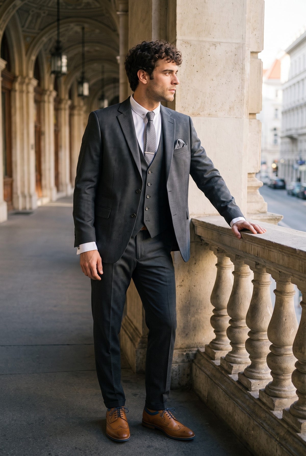 Look #272 styled with IM1 Klassischer dreiteiliger Anzug für Herren in Anthrazit, schlicht, maßgeschneiderte Passform