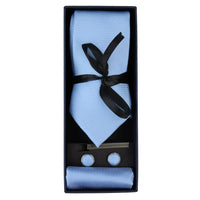 Diamond Neck Blue Tie Gift Set Pocket Square Cuff Links Pin Tie For Shirt Satin