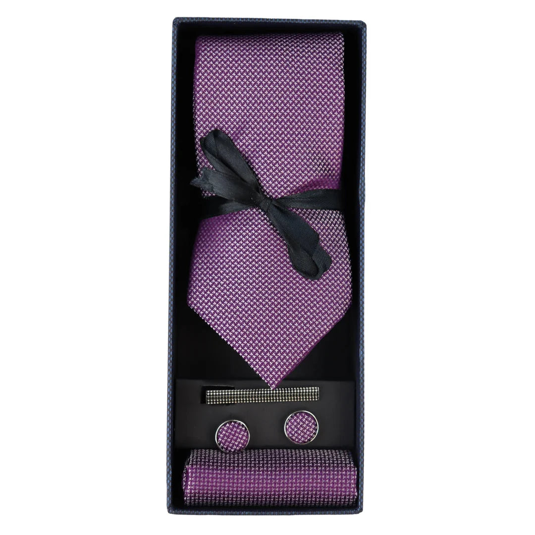 Diamond Neck Lilac Tie Gift Set Pocket Square Cuff Links Pin Tie For Shirt Satin