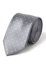 Gepunktete silberne Krawatte Geschenkset Einstecktuch Manschettenknöpfe Krawattennadel Polka Dot Satin