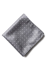 Gepunktete silberne Krawatte Geschenkset Einstecktuch Manschettenknöpfe Krawattennadel Polka Dot Satin