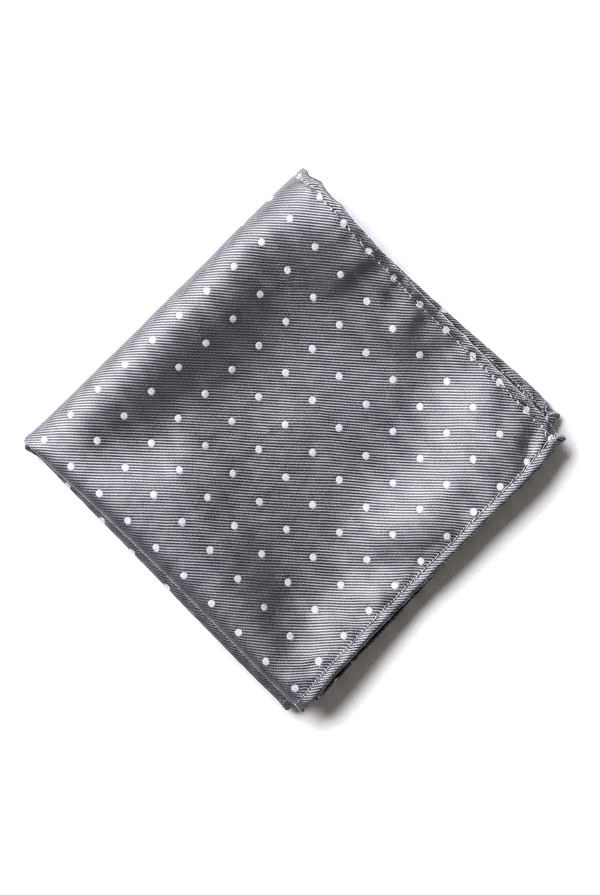 Gepunktete silberne Krawatte Geschenkset Einstecktuch Manschettenknöpfe Krawattennadel Polka Dot Satin