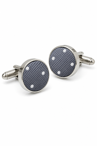 Gepunktete silberne Krawatte Geschenkset Einstecktuch Manschettenknöpfe Krawattennadel Polka Dot Satin