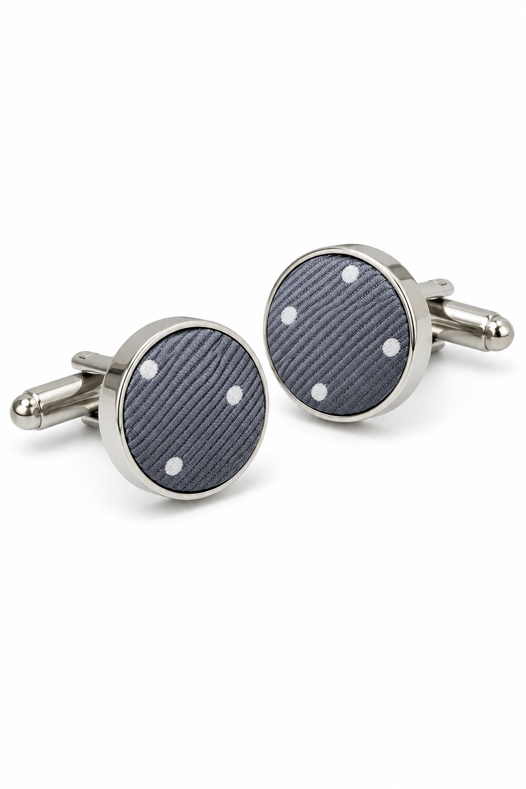 Gepunktete silberne Krawatte Geschenkset Einstecktuch Manschettenknöpfe Krawattennadel Polka Dot Satin